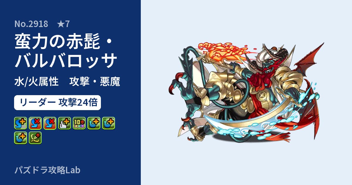 【パズドラ】蛮力の赤髭・バルバロッサの性能・覚醒・スキルのアイキャッチ