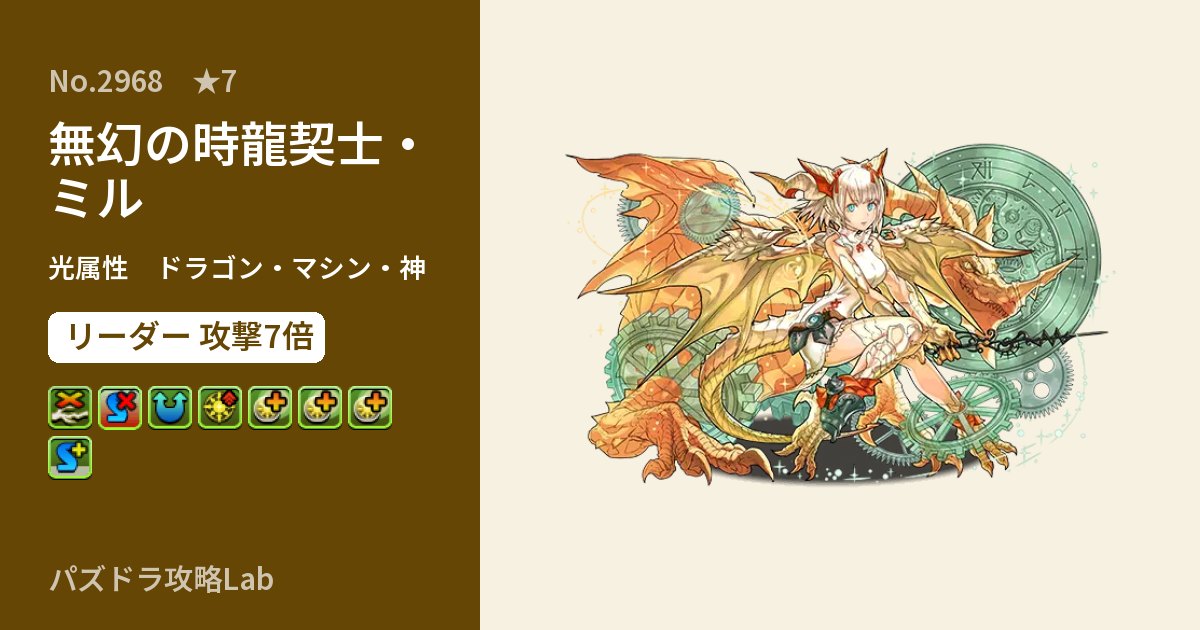 【パズドラ】無幻の時龍契士・ミルの性能・覚醒・スキルのアイキャッチ