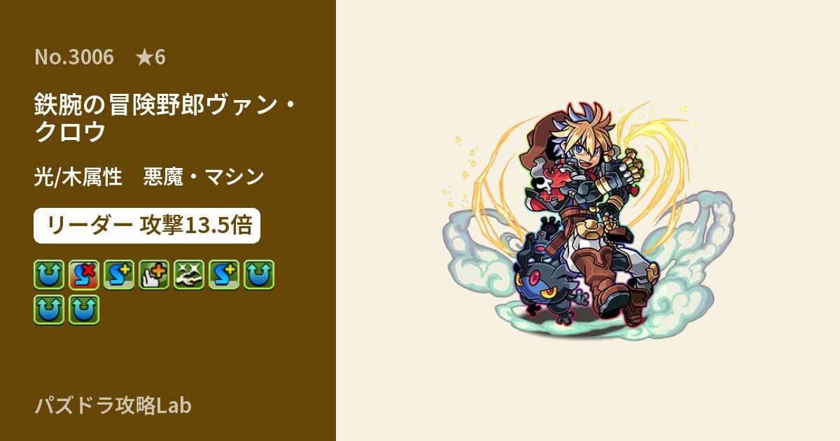 【パズドラ】鉄腕の冒険野郎ヴァン・クロウの性能・覚醒・スキルのアイキャッチ