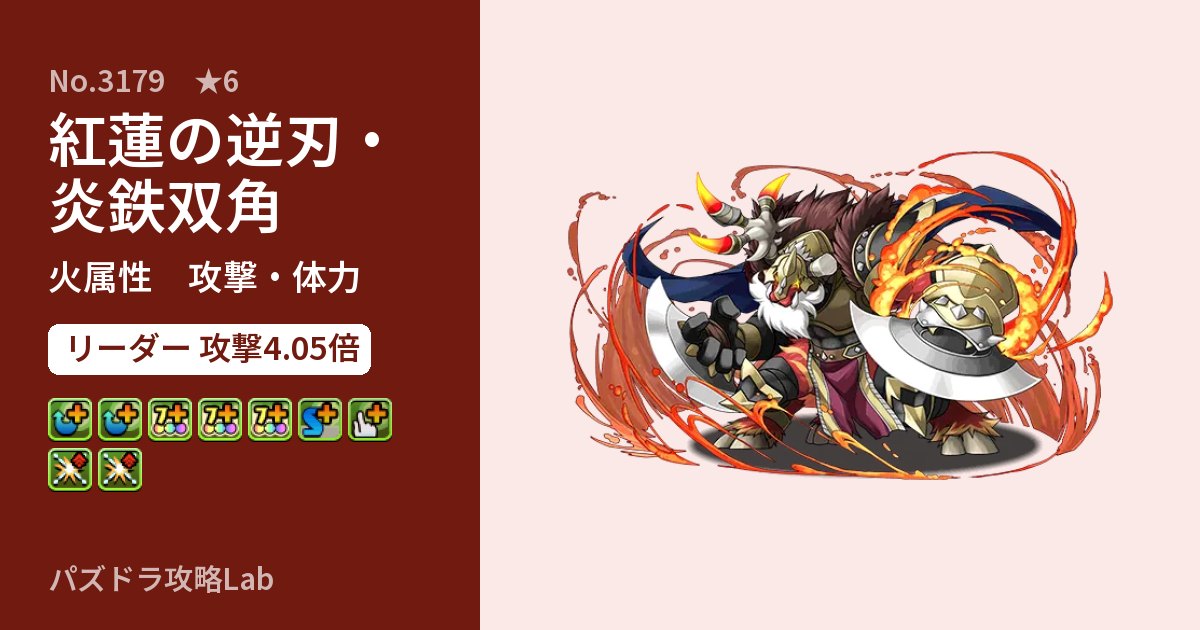 【パズドラ】紅蓮の逆刃・炎鉄双角の性能・覚醒・スキルのアイキャッチ