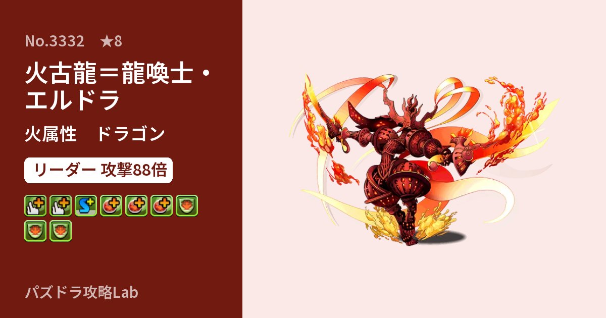 【パズドラ】火古龍＝龍喚士・エルドラの性能・覚醒・スキルのアイキャッチ