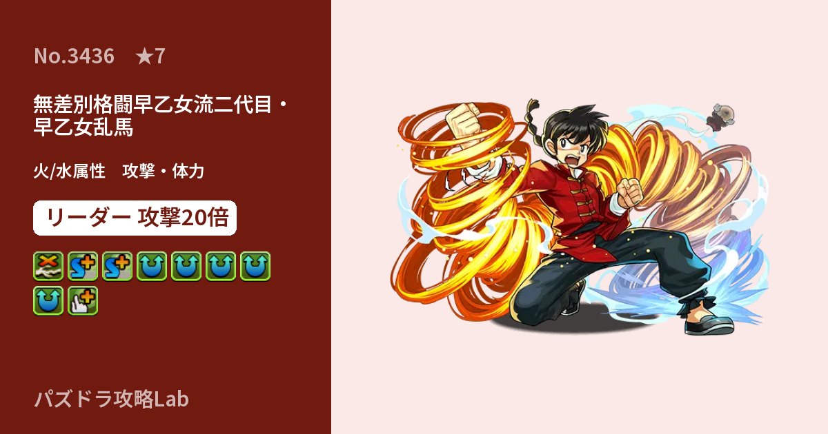 【パズドラ】無差別格闘早乙女流二代目・早乙女乱馬の性能・覚醒・スキルのアイキャッチ