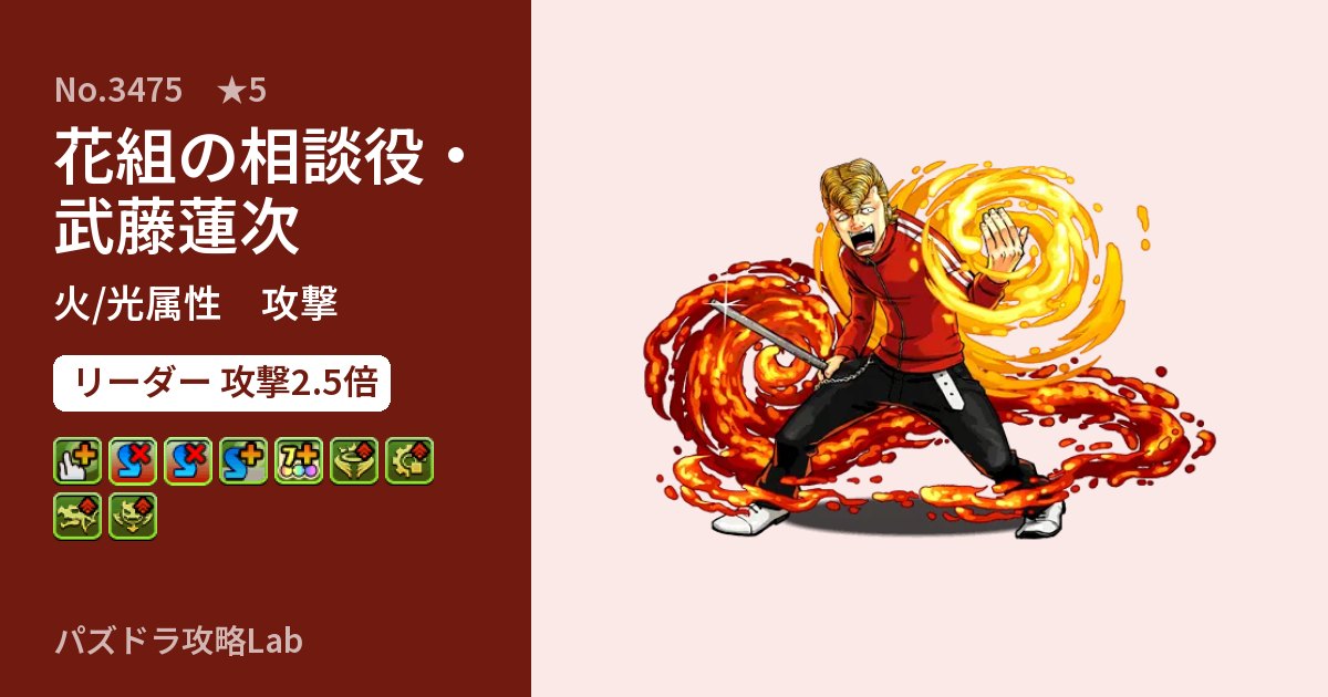 【パズドラ】花組の相談役・武藤蓮次の性能・覚醒・スキルのアイキャッチ