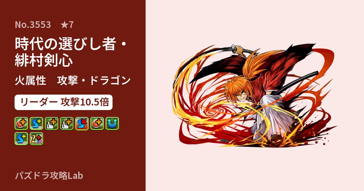 【パズドラ】時代の選びし者・緋村剣心の性能・覚醒・スキルのアイキャッチ