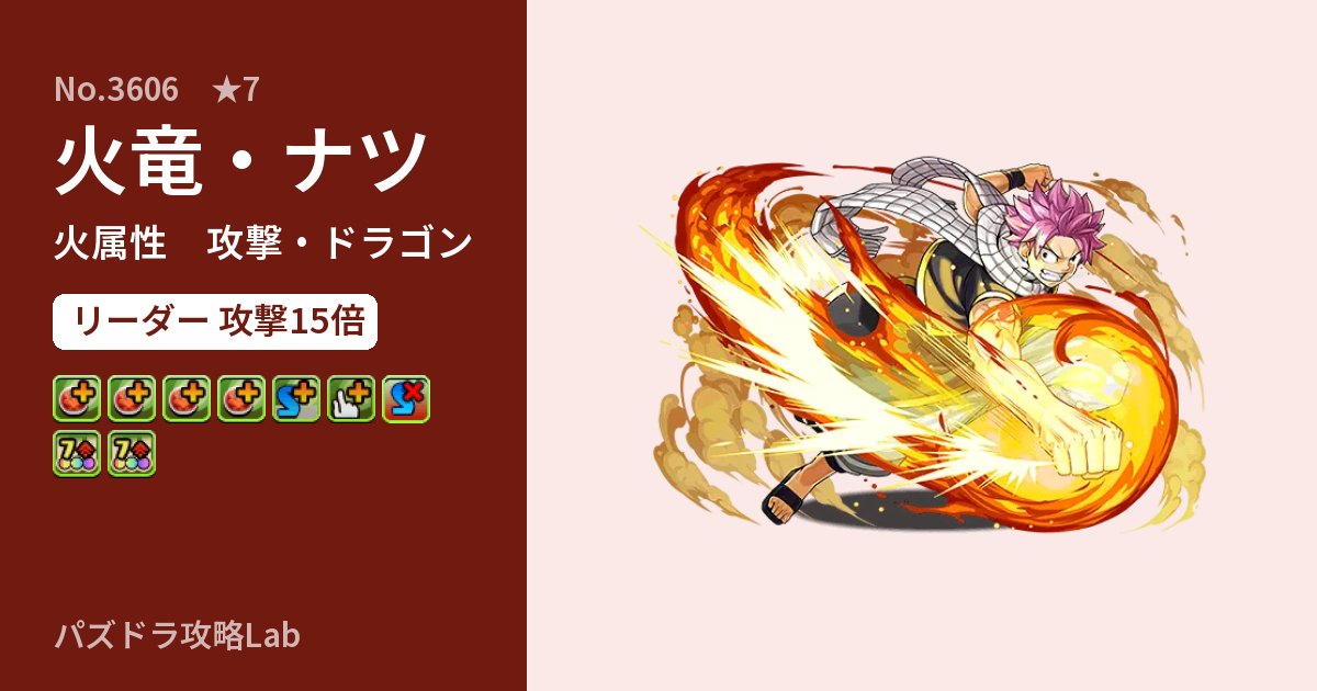 【パズドラ】火竜・ナツの性能・覚醒・スキルのアイキャッチ