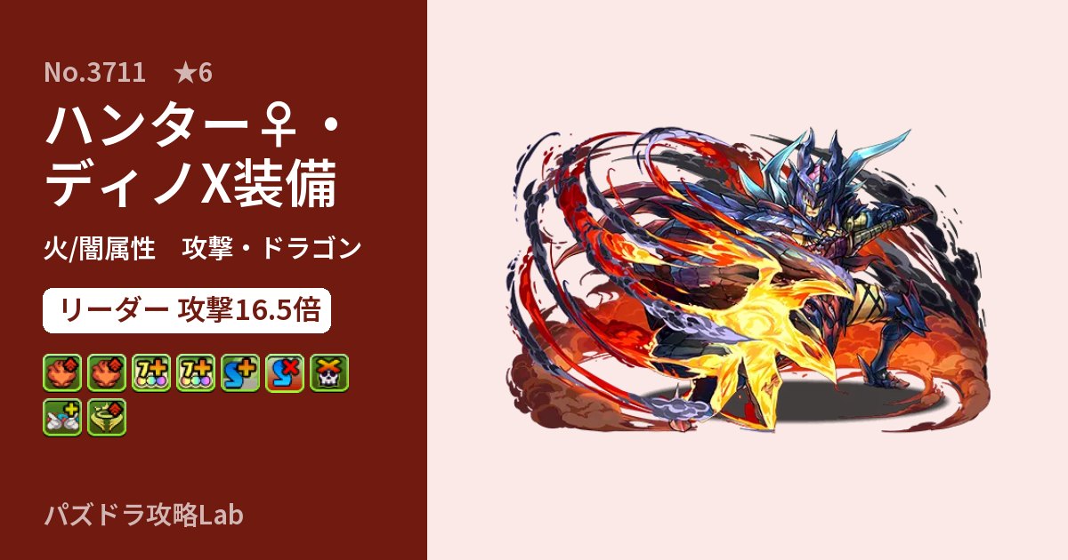 【パズドラ】ハンター♀・ディノX装備の性能・覚醒・スキルのアイキャッチ