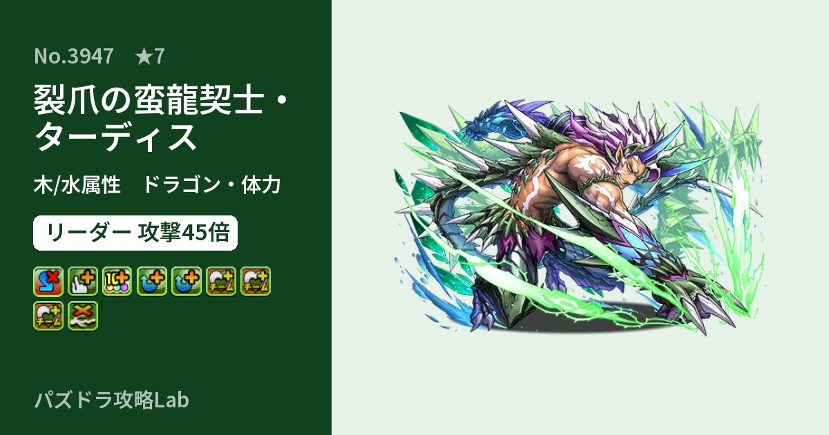 【パズドラ】裂爪の蛮龍契士・ターディスの性能・覚醒・スキルのアイキャッチ