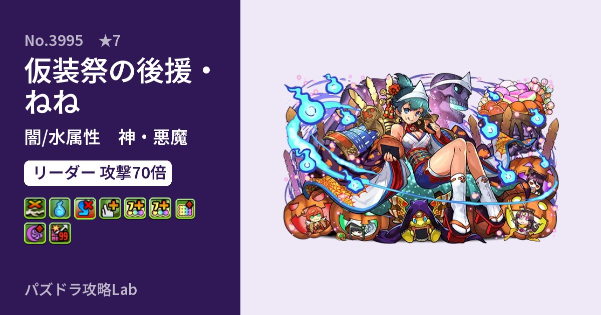 【パズドラ】仮装祭の後援・ねねの性能・覚醒・スキルのアイキャッチ