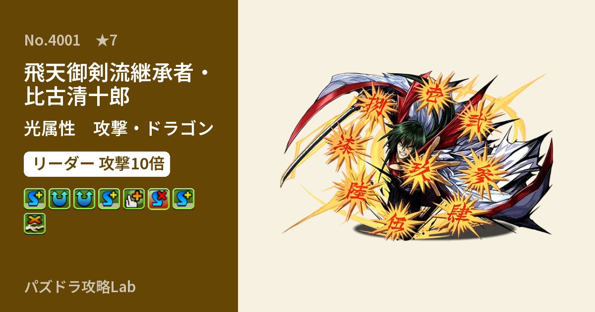 【パズドラ】飛天御剣流継承者・比古清十郎の性能・覚醒・スキルのアイキャッチ