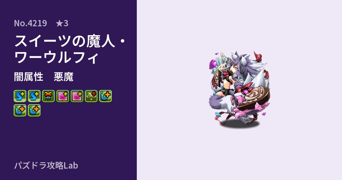 【パズドラ】スイーツの魔人・ワーウルフィの性能・覚醒・スキルのアイキャッチ