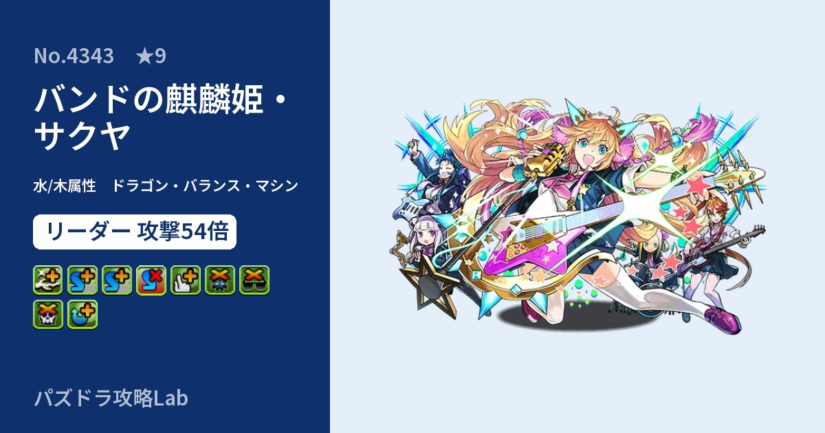 【パズドラ】バンドの麒麟姫・サクヤの性能・覚醒・スキルのアイキャッチ