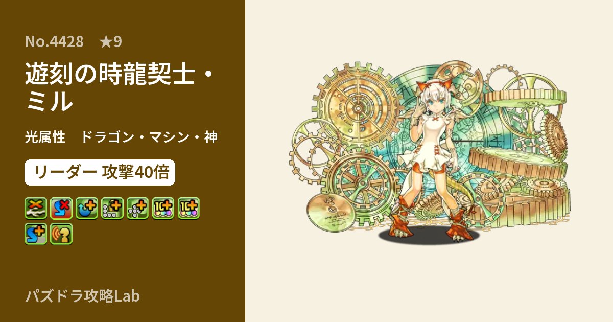 【パズドラ】遊刻の時龍契士・ミルの性能・覚醒・スキルのアイキャッチ