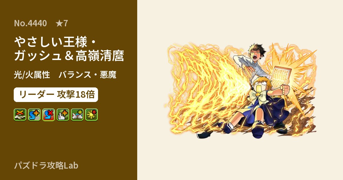 【パズドラ】やさしい王様・ガッシュ＆高嶺清麿の性能・覚醒・スキルのアイキャッチ