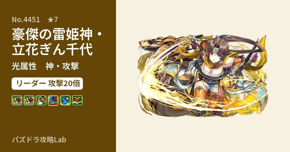 【パズドラ】豪傑の雷姫神・立花ぎん千代の性能・覚醒・スキルのアイキャッチ