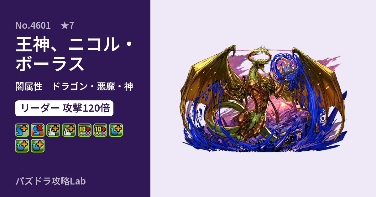 【パズドラ】王神、ニコル・ボーラスの性能・覚醒・スキルのアイキャッチ
