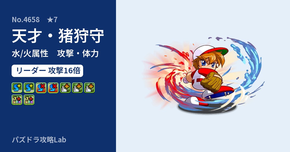 【パズドラ】天才・猪狩守の性能・覚醒・スキルのアイキャッチ