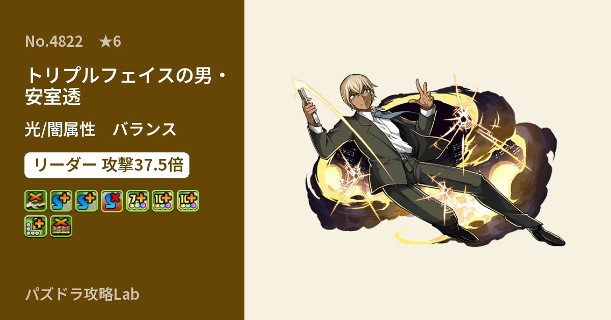 【パズドラ】トリプルフェイスの男・安室透の性能・覚醒・スキルのアイキャッチ