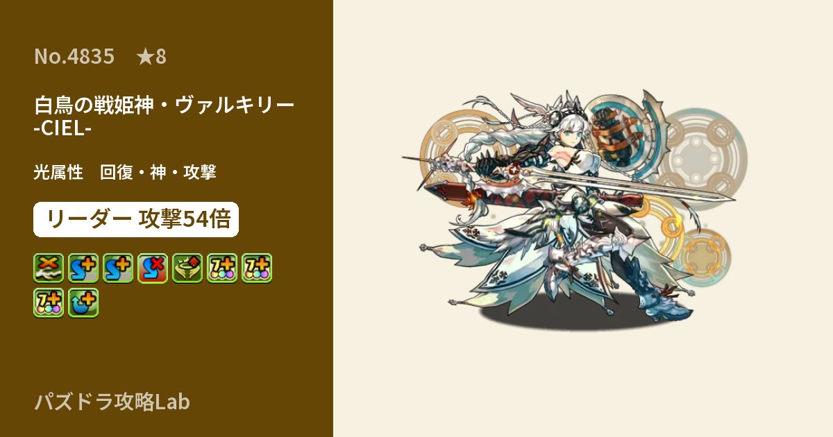 【パズドラ】白鳥の戦姫神・ヴァルキリー -CIEL-の性能・覚醒・スキルのアイキャッチ
