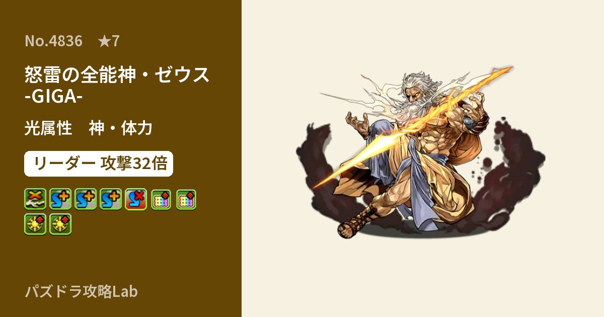 【パズドラ】怒雷の全能神・ゼウス -GIGA-の性能・覚醒・スキルのアイキャッチ