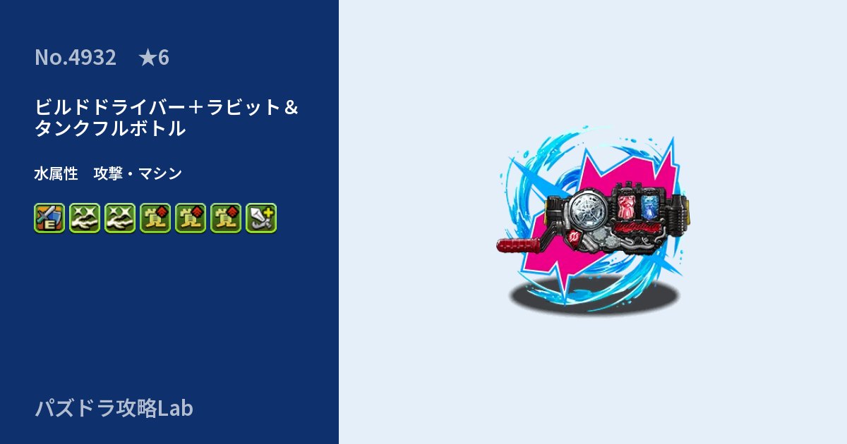 【パズドラ】ビルドドライバー＋ラビット＆タンクフルボトルの性能・覚醒・スキルのアイキャッチ