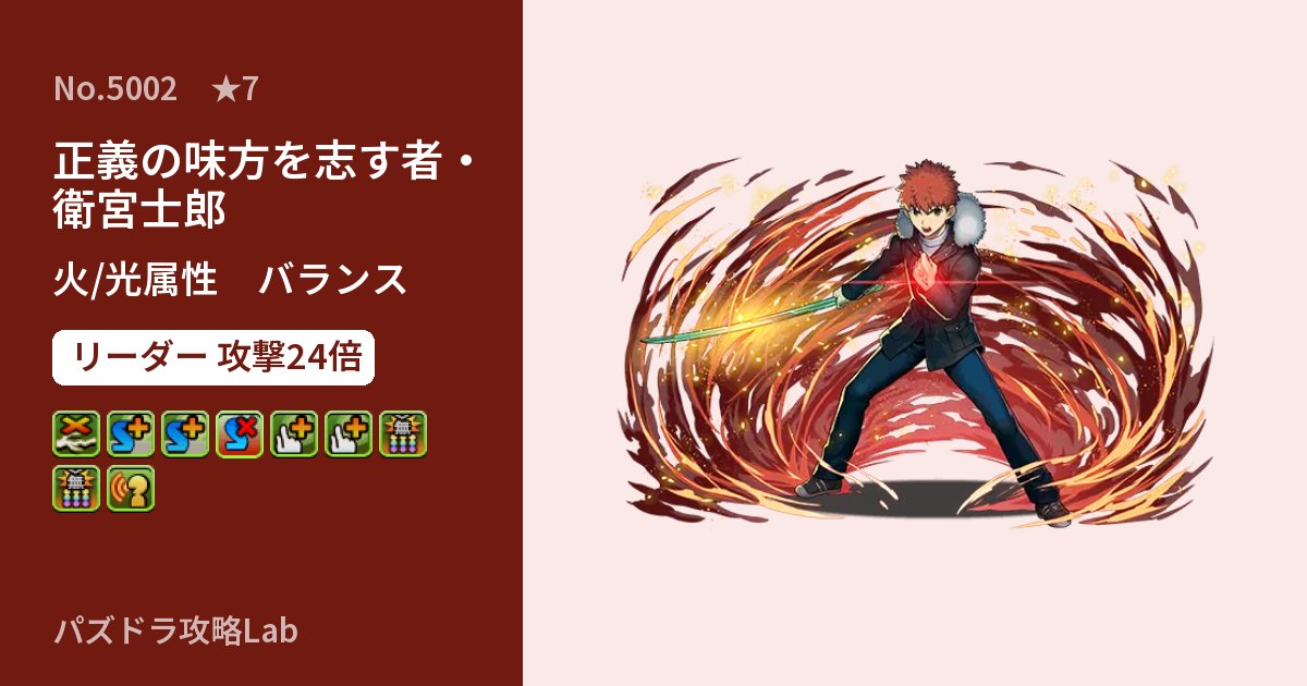 【パズドラ】正義の味方を志す者・衛宮士郎の性能・覚醒・スキルのアイキャッチ