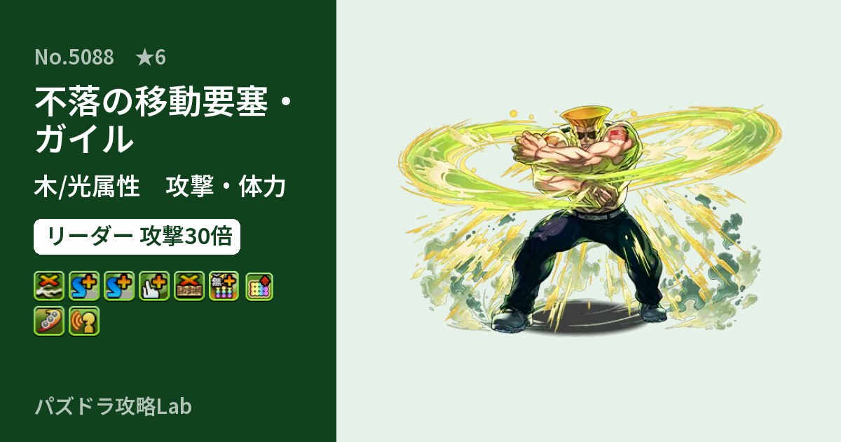 【パズドラ】不落の移動要塞・ガイルの性能・覚醒・スキルのアイキャッチ
