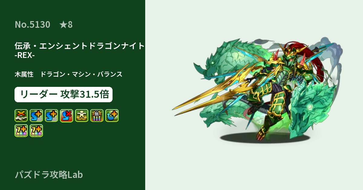 【パズドラ】伝承・エンシェントドラゴンナイト -REX-の性能・覚醒・スキルのアイキャッチ