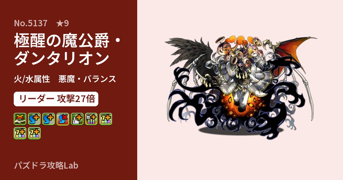 【パズドラ】極醒の魔公爵・ダンタリオンの性能・覚醒・スキルのアイキャッチ