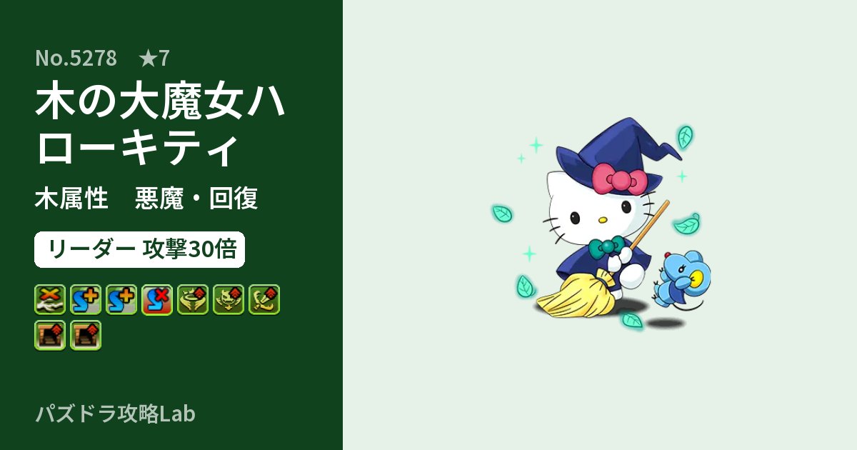 【パズドラ】木の大魔女ハローキティの性能・覚醒・スキルのアイキャッチ