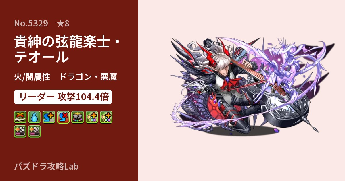 【パズドラ】貴紳の弦龍楽士・テオールの性能・覚醒・スキルのアイキャッチ