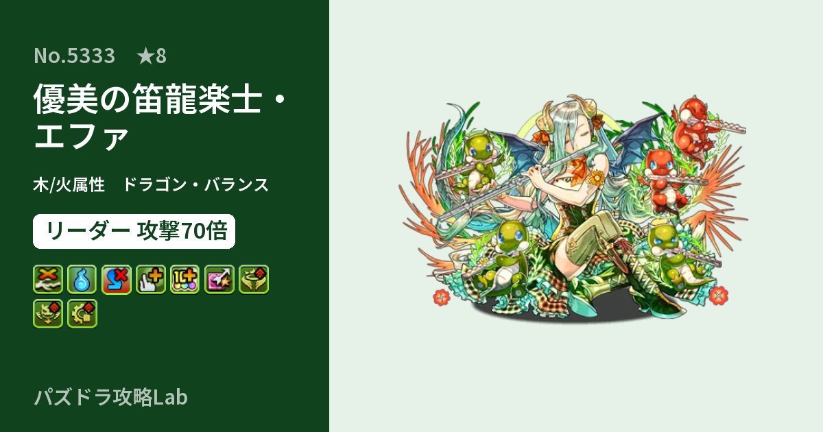 【パズドラ】優美の笛龍楽士・エファの性能・覚醒・スキルのアイキャッチ