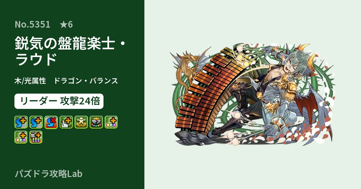 【パズドラ】鋭気の盤龍楽士・ラウドの性能・覚醒・スキルのアイキャッチ