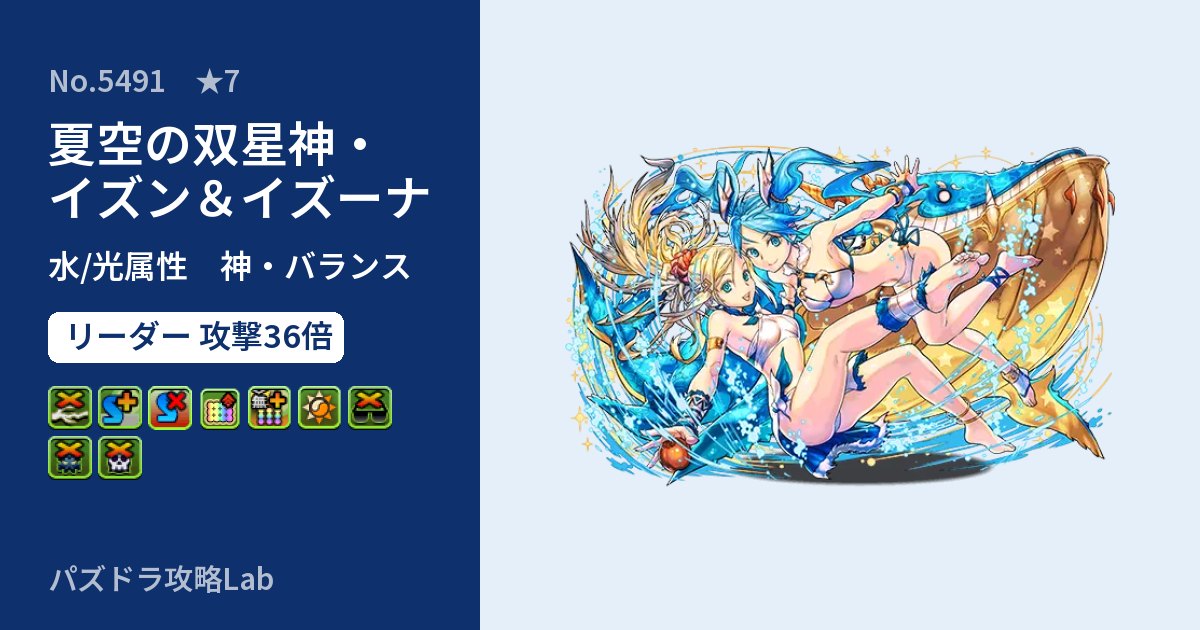 【パズドラ】夏空の双星神・イズン＆イズーナの性能・覚醒・スキルのアイキャッチ