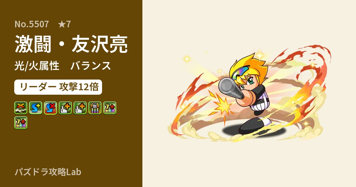 【パズドラ】激闘・友沢亮の性能・覚醒・スキルのアイキャッチ