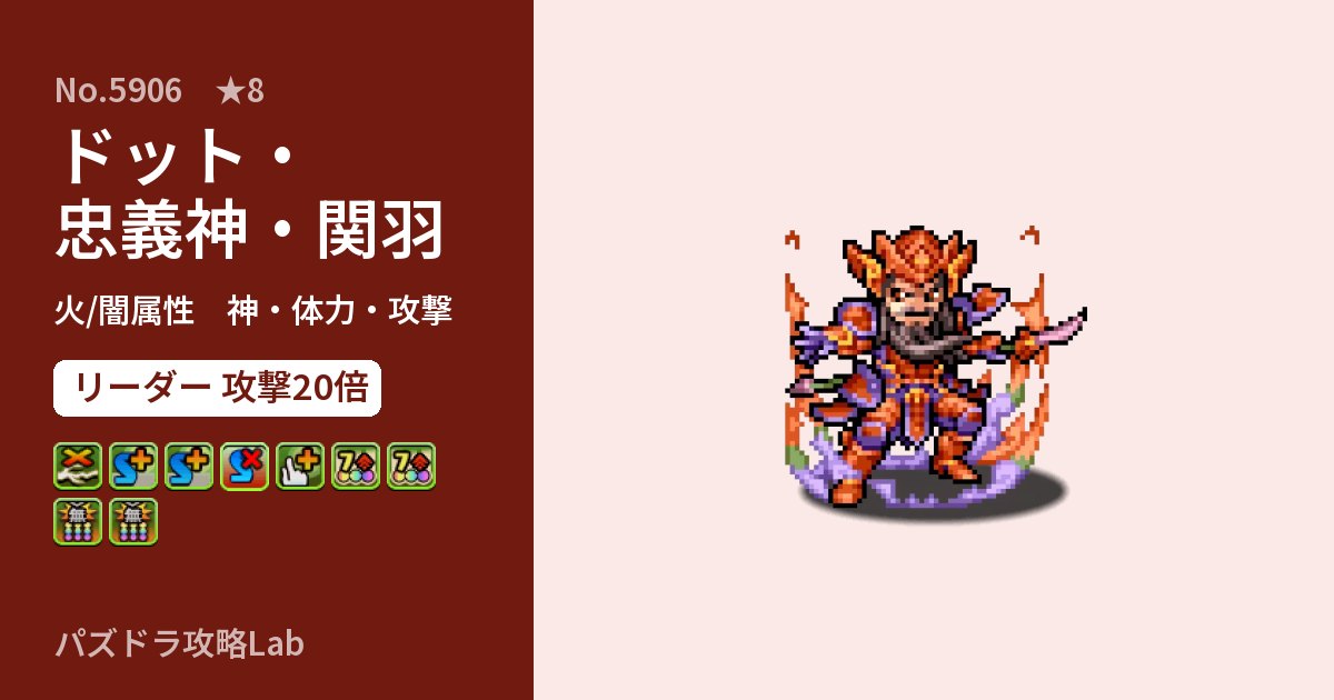 【パズドラ】ドット・忠義神・関羽の性能・覚醒・スキルのアイキャッチ