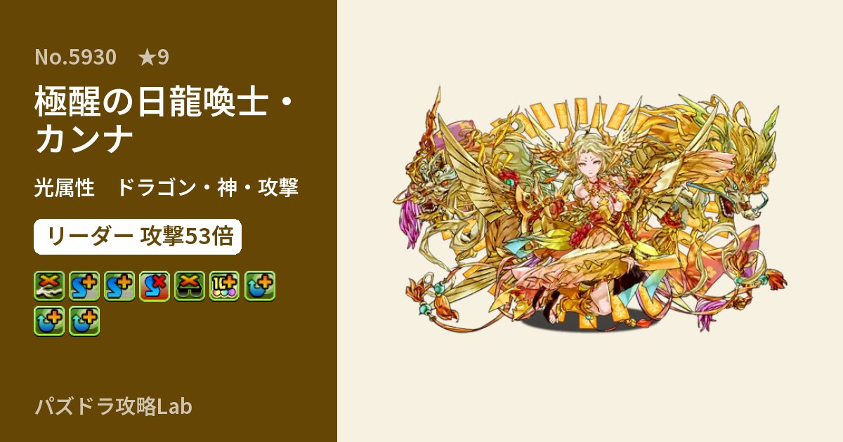 【パズドラ】極醒の日龍喚士・カンナの性能・覚醒・スキルのアイキャッチ