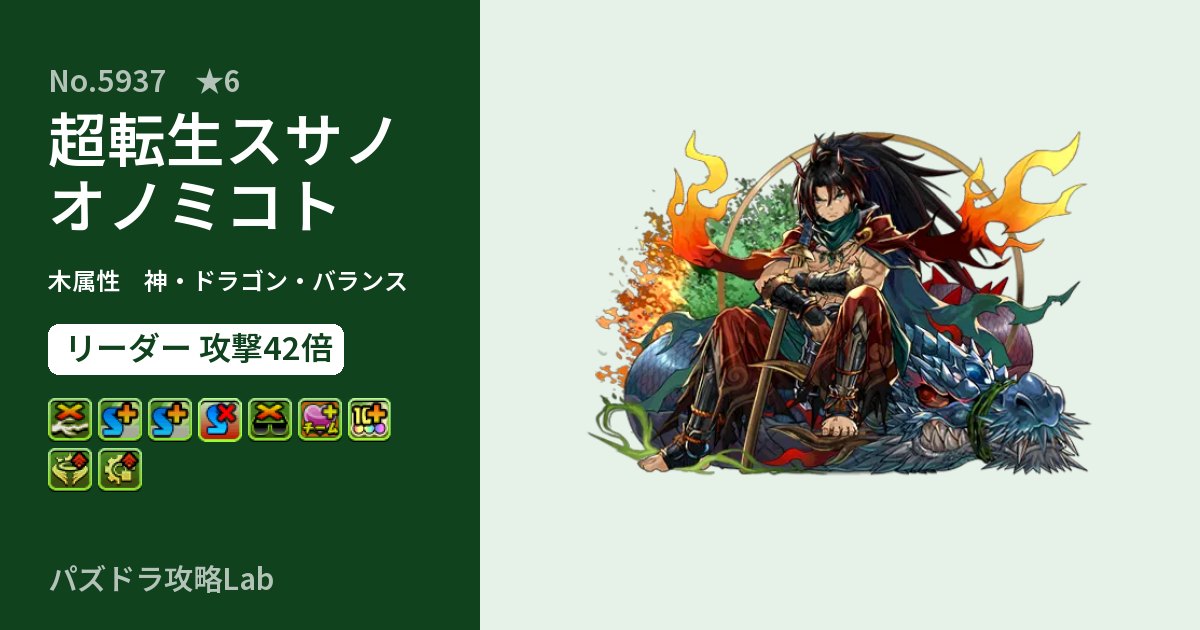 【パズドラ】超転生スサノオノミコトの性能・覚醒・スキルのアイキャッチ
