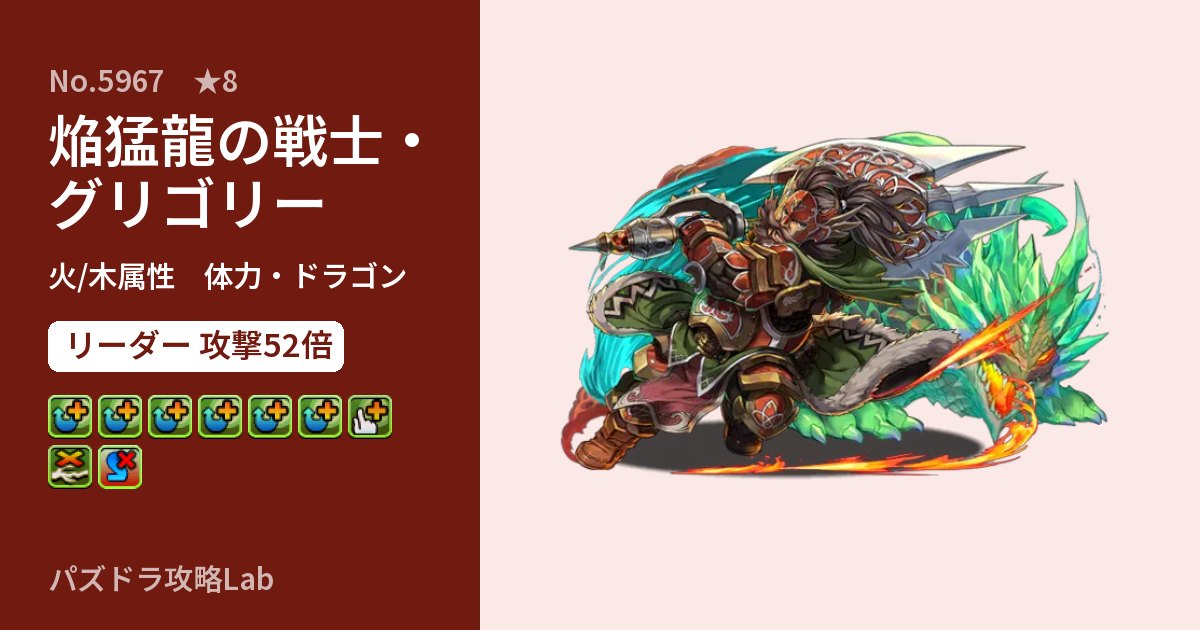 【パズドラ】焔猛龍の戦士・グリゴリーの性能・覚醒・スキルのアイキャッチ