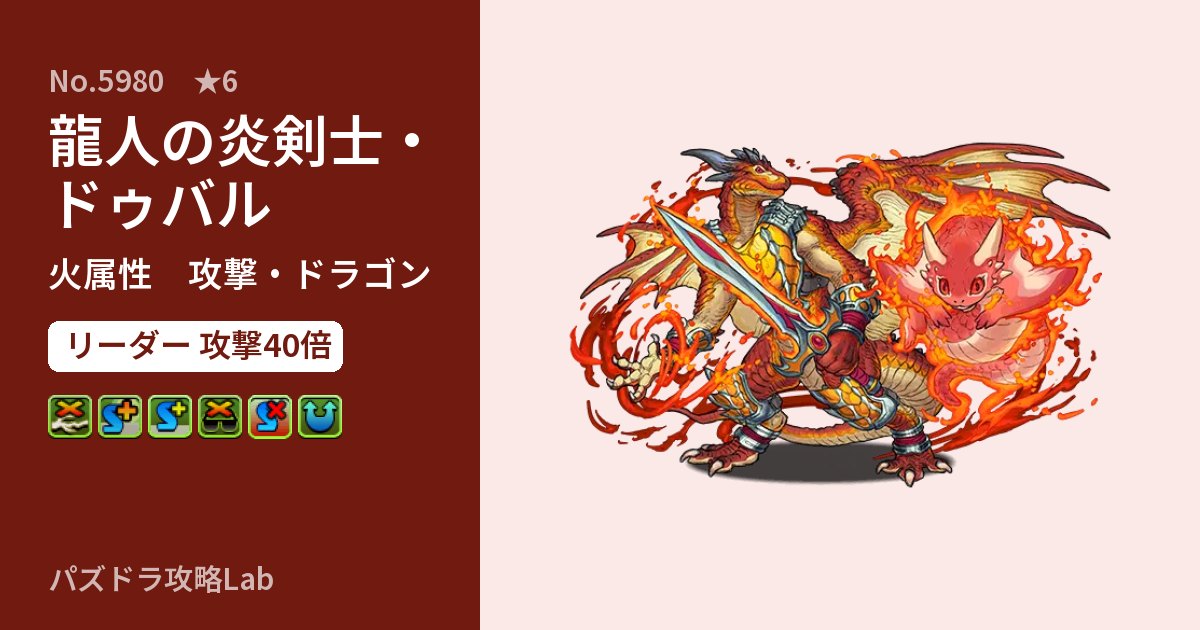 【パズドラ】龍人の炎剣士・ドゥバルの性能・覚醒・スキルのアイキャッチ