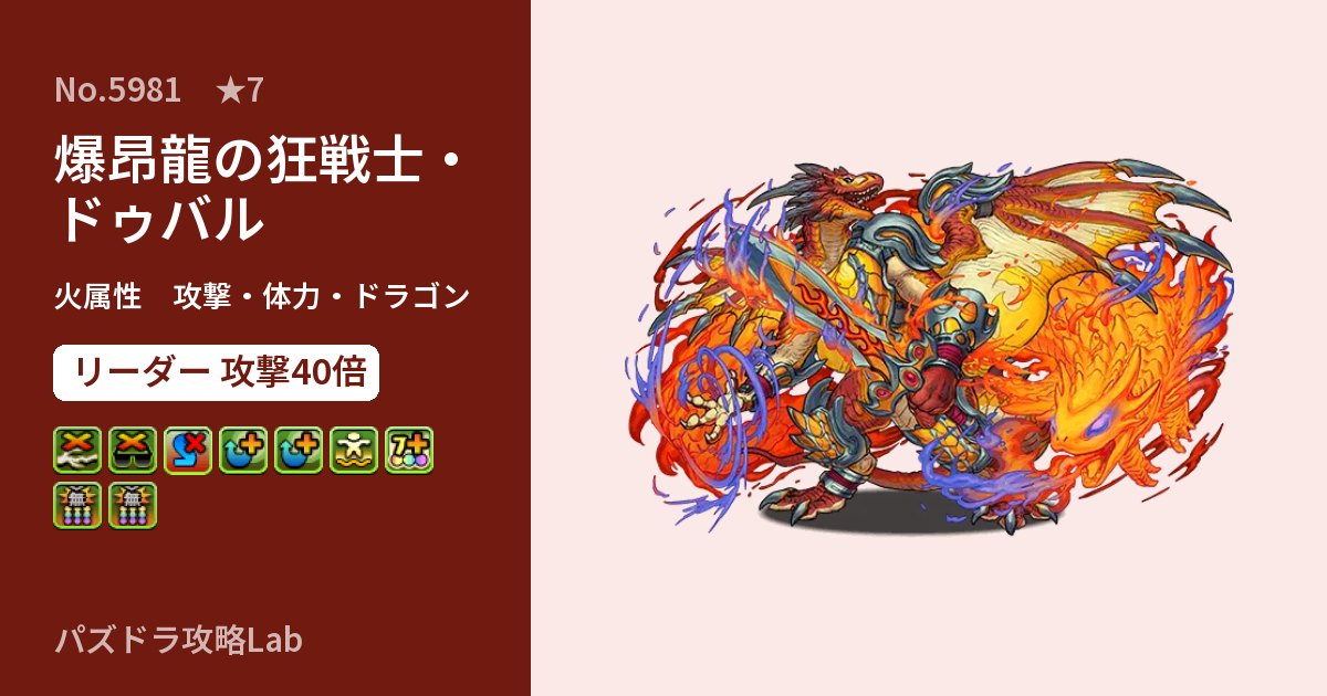 【パズドラ】爆昂龍の狂戦士・ドゥバルの性能・覚醒・スキルのアイキャッチ