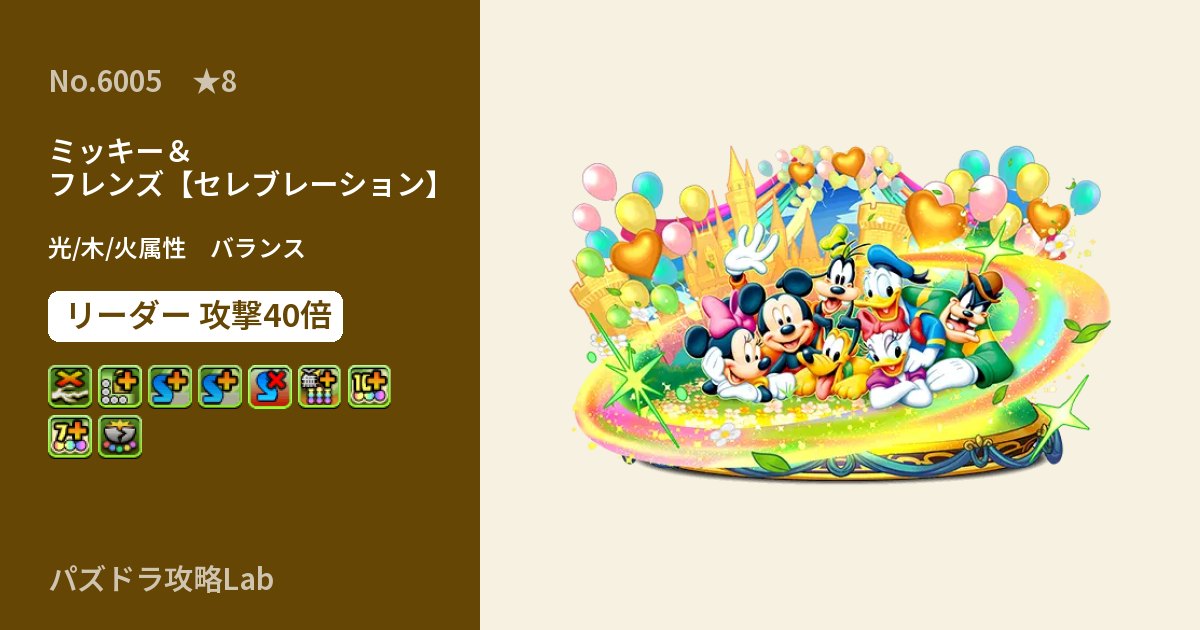 【パズドラ】ミッキー&フレンズ【セレブレーション】の性能・覚醒・スキルのアイキャッチ