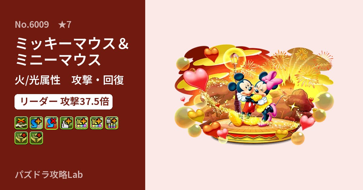 【パズドラ】ミッキーマウス&ミニーマウスの性能・覚醒・スキルのアイキャッチ
