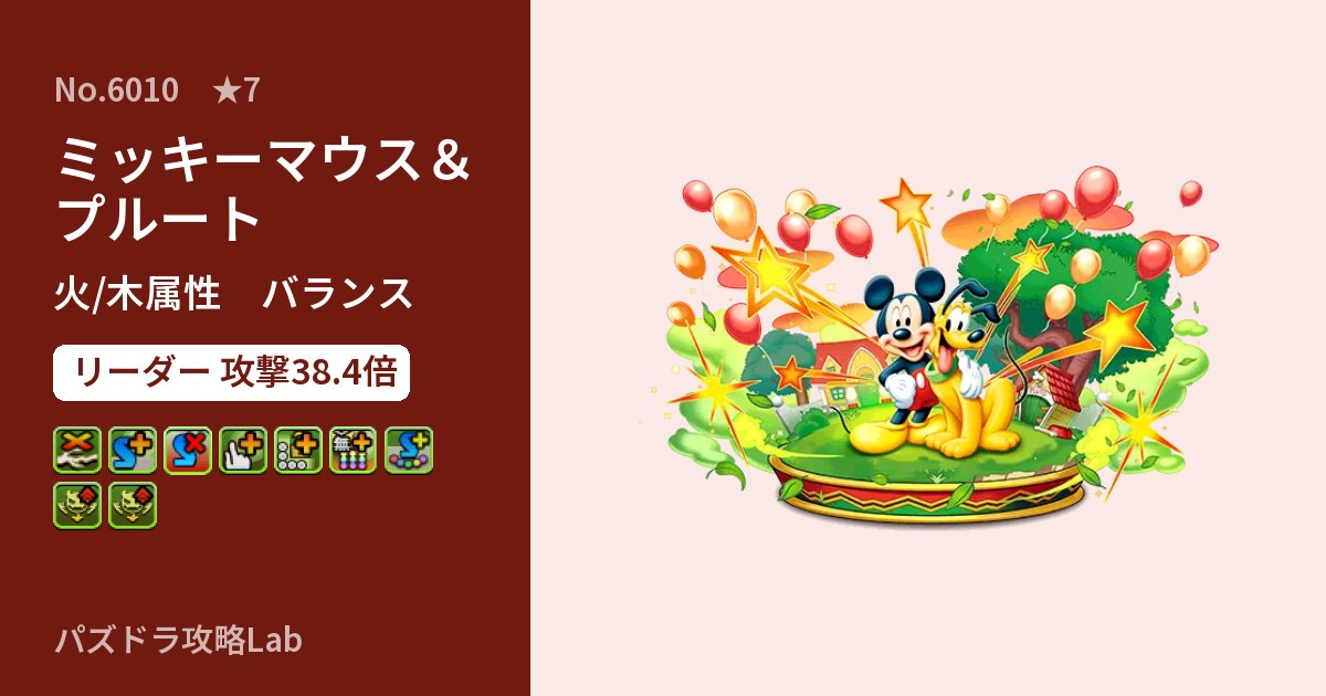 【パズドラ】ミッキーマウス＆プルートの性能・覚醒・スキルのアイキャッチ