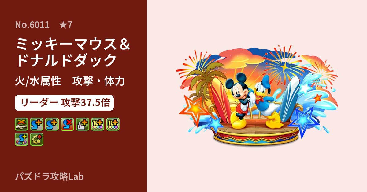 【パズドラ】ミッキーマウス&ドナルドダックの性能・覚醒・スキルのアイキャッチ