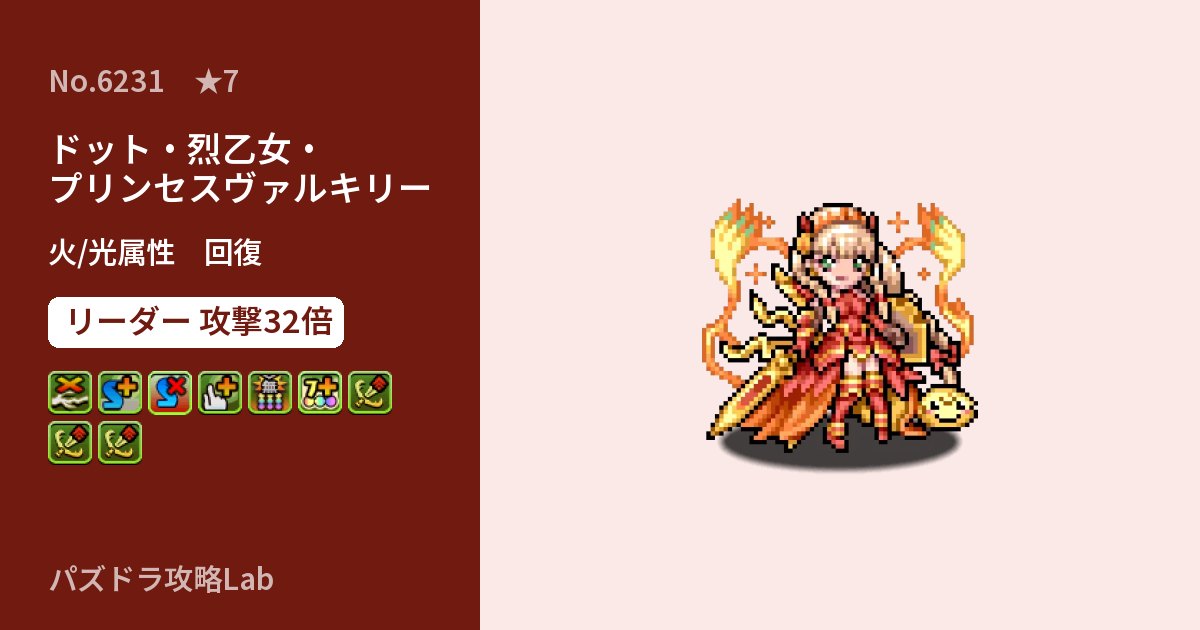 【パズドラ】ドット・烈乙女・プリンセスヴァルキリーの性能・覚醒・スキルのアイキャッチ