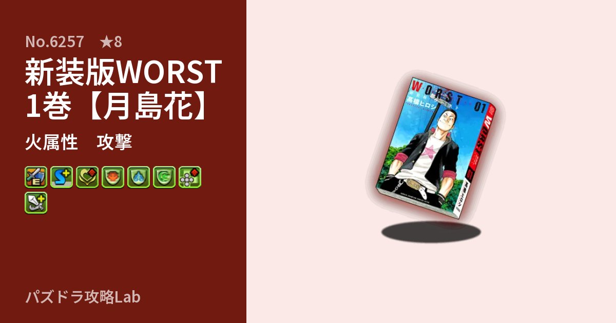 【パズドラ】新装版WORST1巻【月島花】の性能・覚醒・スキルのアイキャッチ