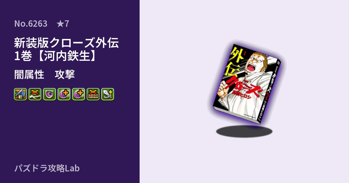 【パズドラ】新装版クローズ外伝1巻【河内鉄生】の性能・覚醒・スキルのアイキャッチ