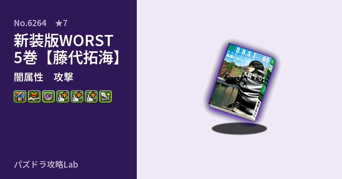 【パズドラ】新装版WORST5巻【藤代拓海】の性能・覚醒・スキルのアイキャッチ