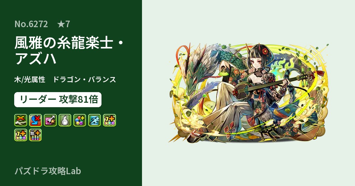 【パズドラ】風雅の糸龍楽士・アズハの性能・覚醒・スキルのアイキャッチ