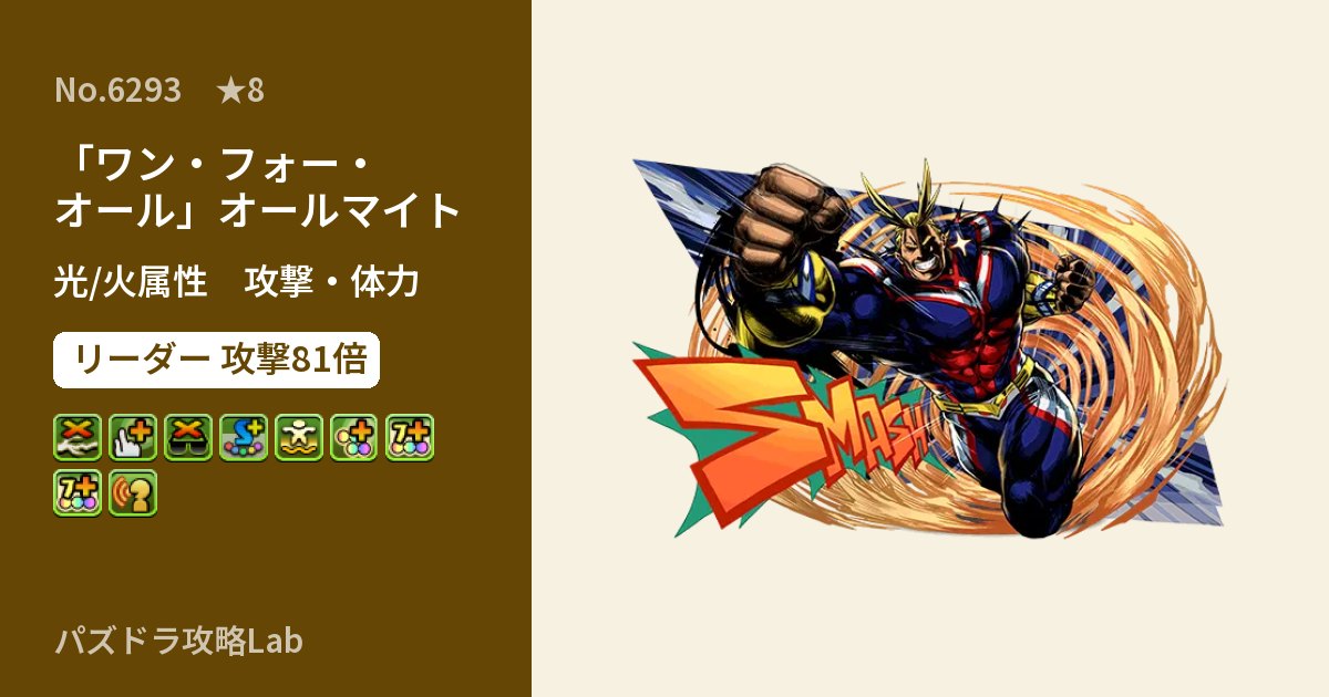 【パズドラ】「ワン・フォー・オール」オールマイトの性能・覚醒・スキルのアイキャッチ
